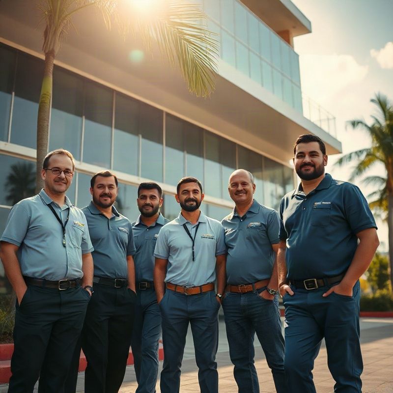 Equipe de técnicos da Alphamdelta em frente a edifício em Fortaleza